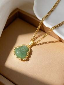 1件14K镀金佛像吊坠项链，男女通用，3毫米扁平费加罗链项链 - Buddha - 查看 3