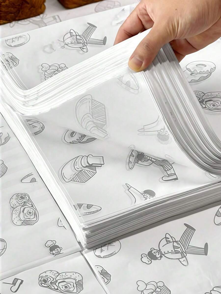 烘焙纸、一次性餐盘衬纸、面包托盘纸、防油食品纸、烘焙吐司蛋糕甜点衬纸、食品包装纸 - 彩色 - 查看 1