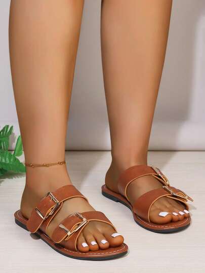 New Vintage Open Toe Flat Beach Sandals, Summer