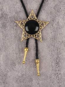 1件时尚百搭镂空五角星吊坠长项链，简约个性化黑黄树脂颈链，男女皆宜情侣礼物，日常配饰 - PU繩 - 查看 12