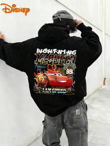 Disney Men's Casual Hoodie, Lightning McQueen "I Am Speed" Print, Bold Racing Design, Comfortable Fit, Perfect For Energetic Style & Streetwear - 黑色 - 查看 3