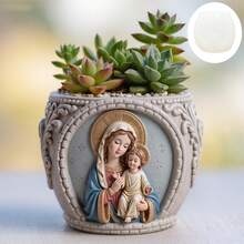 1pc Virgin Mary Hold Jesus Relief Succulent Plant Flowerpot Silicone Mold Goddess Mary Jesus Relief Resin Plaster Flowerpot Mold Elegant Goddess Relief Cement Concrete Flowerpot Mold Virgin Mary Relief Crafts Mold - A - View 1