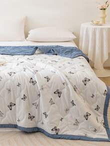 1件手工包边夏季被子，轻盈透气，活力印花，不褪色不起球，适合居家卧室、户外旅行、学生宿舍、办公室午睡等场合。 - 彩色 - 查看 7