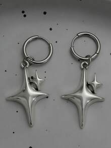 1pc Gothic Punk Style Rivet Swirl Star Earrings, Fashionable Cute Earrings For Women - Silver - View 12