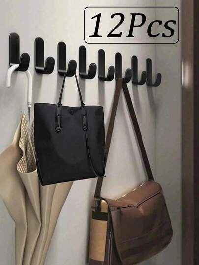 12 pièces Crochets en métal robustes, sans perçage requis, convenant pour la salle de bain, la cuisine et le dortoir. Adhésif permanent puissant pour maintenir fermement les serviettes, peignoirs, sacs, chapeaux et plus. Résistant à la rouille, installation facile. Solution de rangement parfaite pour la rentrée scolaire et économe en espace.