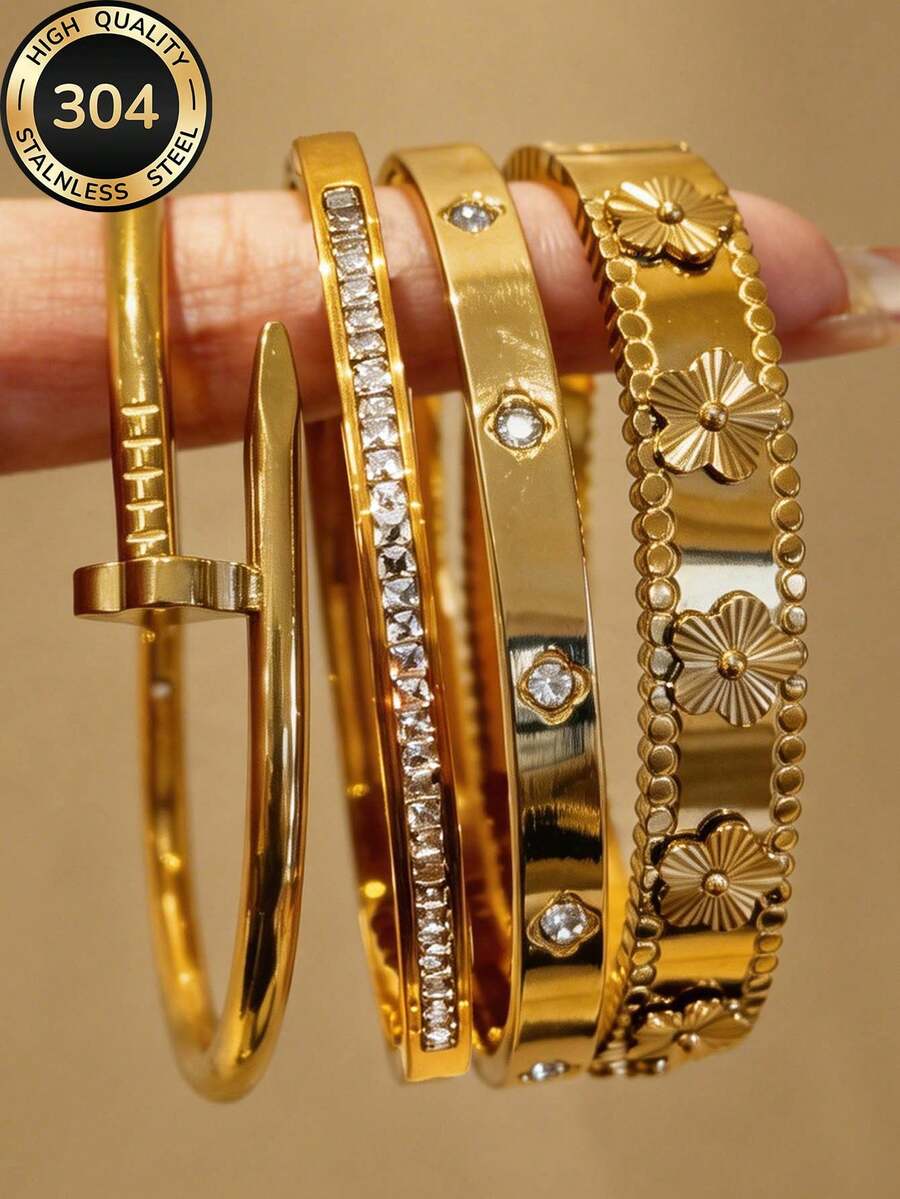 Vòng tay nữ Znice mạ vàng 18K bằng thép không gỉ, thiết kế hoa nhiều lớp, đính đá Cubic Zirconia, chống thấm nước và không phai màu, thích hợp đeo hàng ngày, dự tiệc, làm quà tặng cho bạn bè và gia đình, ngày Valentine, Giáng sinh.