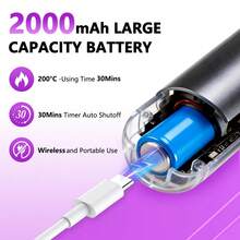 Hailicare Sikat Pelurus Rambut Nirkabel, 4 Pengaturan Panas, Desain Anti-Luka Bakar, Pemanasan Cepat 30 detik, Baterai Besar 2000mAh, Mati Otomatis 30 menit, Pengisian Daya Tipe-C, Penggunaan Portabel Nirkabel, Ciptakan Gaya Rambut Anda dengan Bebas - Dark Grey - View 4