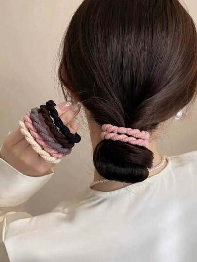 10pcs High Elasticity Waffle Texture Scrunchies In Pink & Beige, Suitable For Women And Girls, Versatile For All Seasons, Super Soft Fiber Material, Everyday Wear, Women Hair Accessories Beauty Home Bedroom Decor Ponytail Holders Hair Rubber Bands Hair Rope Elastic Hair Tie