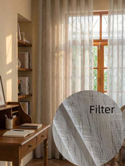 1pc Grey Linen-Like Sheer Curtain, Semi-Blackout Curtain With Grommet, Suitable For Living Room And Bedroom, Noise Reduction And UV Protection, Christmas Decor Blackout Curtain, Home Decor