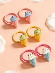 6件套冰淇淋造型树脂ABS彩色发圈套装，毕业礼物，可爱冰淇淋造型发饰，色彩鲜艳时尚，适合日常佩戴，返校礼物，情人节礼物，母亲节礼物，生日派对礼物，新年礼物 - 彩色 - 查看 3