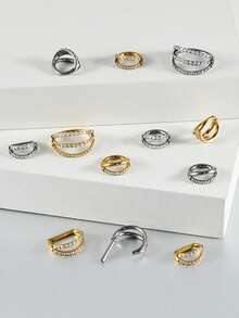 1件钛金CZ铰链式鼻中隔环侧镶锆石耳骨环女士耳廓耳骨穿孔耳环身体饰品 - 如圖 - 查看 7