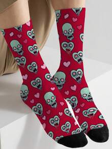 1 Pair 360 Men's Socks – Fun All-Over Print Featuring Love Skull,Soft, Comfortable, And Highly Elastic, These Fashionable Casual Streetwear Hip-Hop 360 Socks Are Perfect As Compression Gear, Valentine's Day Socks, Or Loose Maternity Socks. - Multicolor - View 3