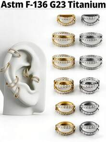 1件钛金CZ铰链式鼻中隔环侧镶锆石耳骨环女士耳廓耳骨穿孔耳环身体饰品 - 如圖 - 查看 11