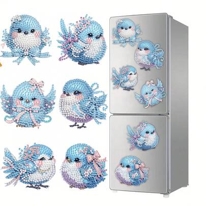 6pcs Diamond Art Refrigerator Magnets, Blue Chicken Diamond Painting Decor, DIY Diamond Painting Magnet Kit For DIY Crafts, Gifts, Refrigerator, Mailbox Decoration