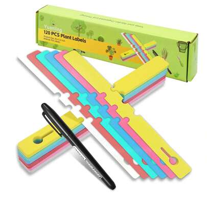 Plant Labels 120Pcs Plastic Plant Tree Tags Wrap Around Hanging Tags Nursery Tree Markers Adjustable Garden Labels For Indoor Outdoor Gardening Plants (6 Colors With 1 Marker Pen)