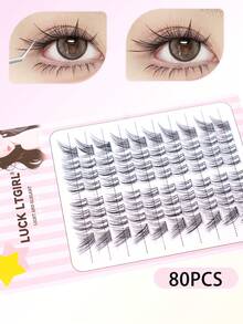 LUCK LTGIRL 60/80/90/240根柔软纤细的仿貂毛假睫毛，透明睫毛梗，自然凌乱的仙女睫毛，C型卷翘睫毛嫁接 - 查看 9