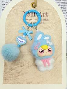 1pc New Flocked Ombre Asymmetric Ear Keychain, Fashionable Cute Cartoon Accessory, Bag Charm Keyring - Multicolor - View 14