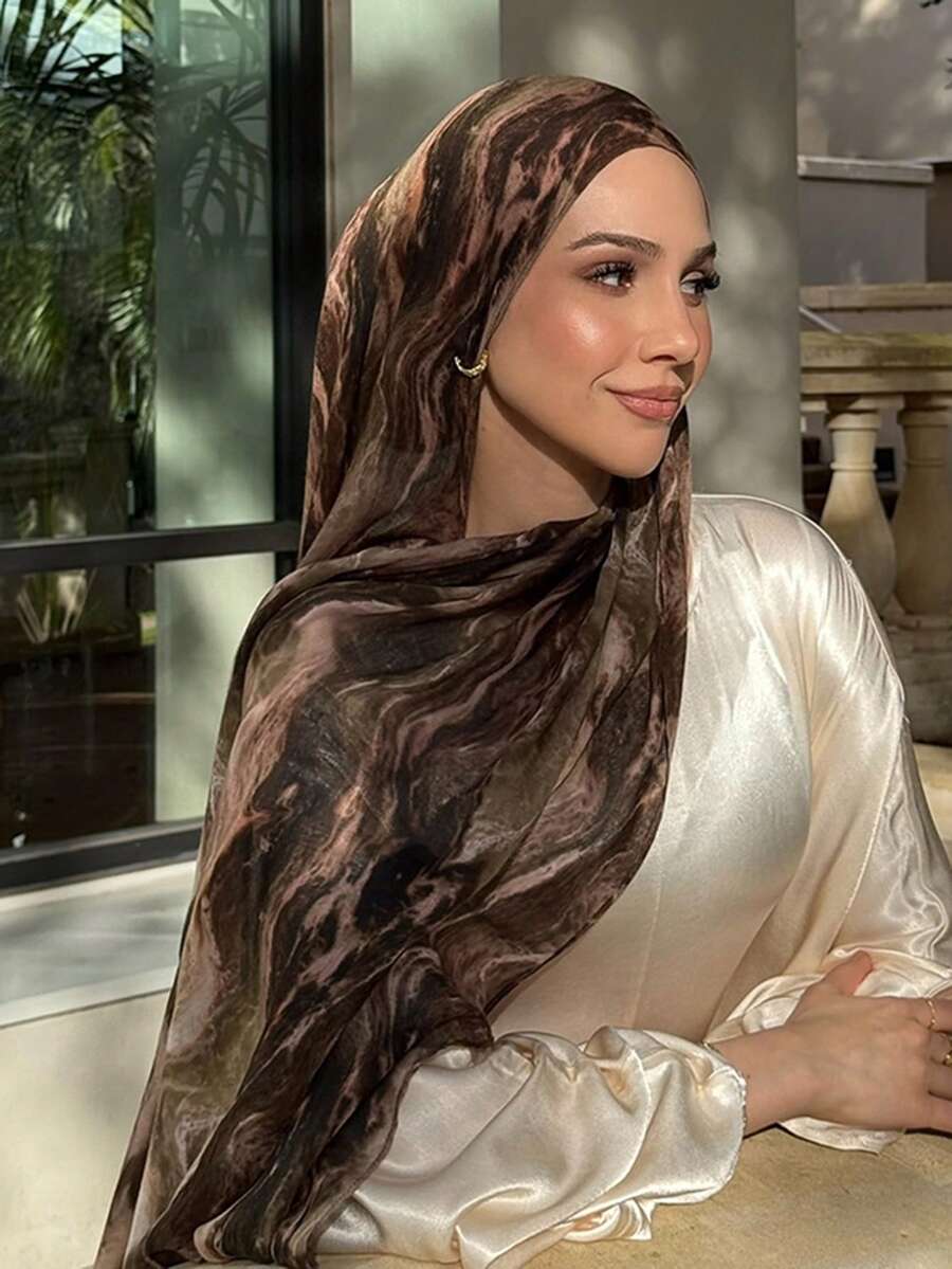 1 Khăn trùm đầu VELA họa tiết sọc ombre màu nước phong cách Bohemian dành cho nữ, khăn choàng mềm mại chống gió, thích hợp mặc hàng ngày cho trang phục