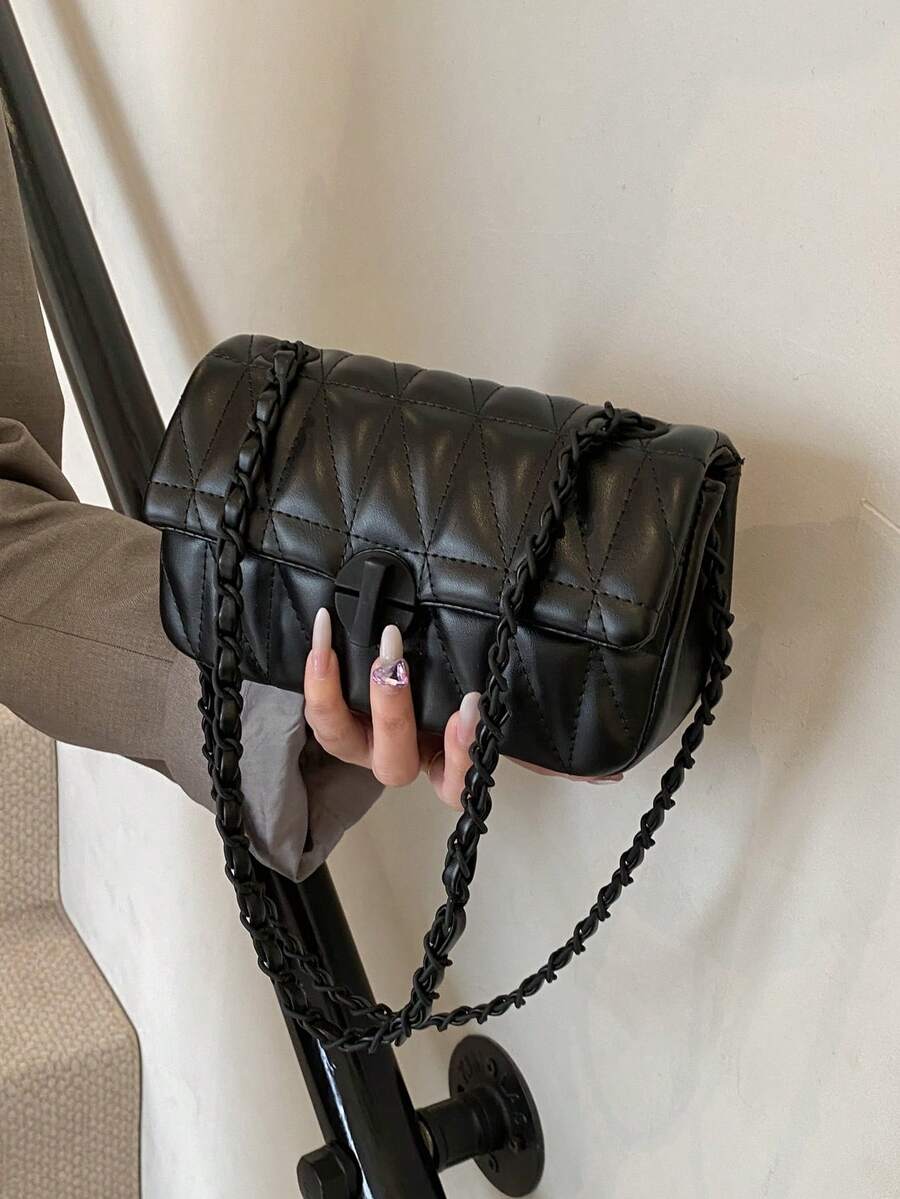 Mini New Rhombus Chain Handbag, Minimalist Design Crossbody Bag, Commuting Shoulder Bag - Black - View 1