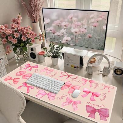 Pink Bow Mouse Pad: Empowering Women Mouse Pad, Gaming & Office Mouse Pad, Desktop Accessory, Non-Slip Base And Stitched Edges Keyboard & Mouse Pad, Computer Desk Mat, Suitable For Gaming And Office