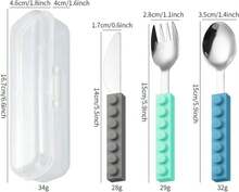 cubiertos para nios 6 piezas,Fabricado en acero inoxidable y silicona de grado alimenticio,Con caja de almacenamientoAdecuado para viajes, escuela, trabajo, picnic, campamentos y uso doméstico - Blanco - Ver 9