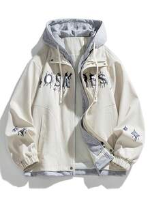 男士长袖秋冬时尚字母印花连帽夹克，二合一 - 白色 - 查看 9