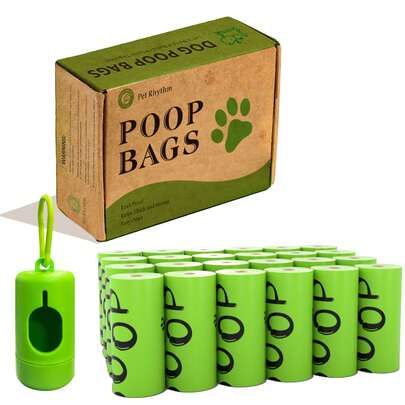  Pet Rhythm Dog Poop Bags Rolls With Dispenser, 100% Leak Proof And Extra Thick, Pet Waste Bag For Walking Dog And Cats Litter, Doggy Poop Bags 9" X 13", Scented, 24 Rolls 360-Count