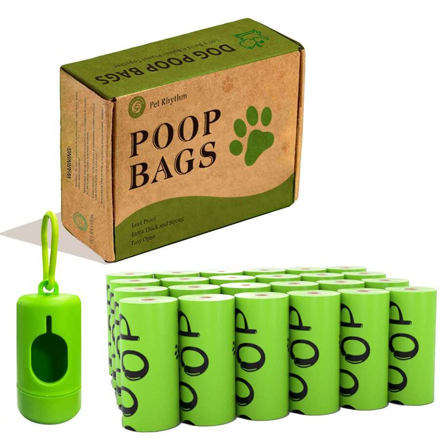 Pet Rhythm Dog Poop Bags Rolls With Dispenser, 100% Leak Proof And Extra Thick, Pet Waste Bag For Walking Dog And Cats Litter, Doggy Poop Bags 9" X 13", Scented, 24 Rolls 360-Count - Green - View 1