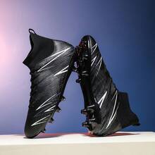 Nuevos tacos de fútbol para hombres, material mixto transpirable, zapatos de fútbol de caña alta con tacos largos AG - Negro - Ver 8