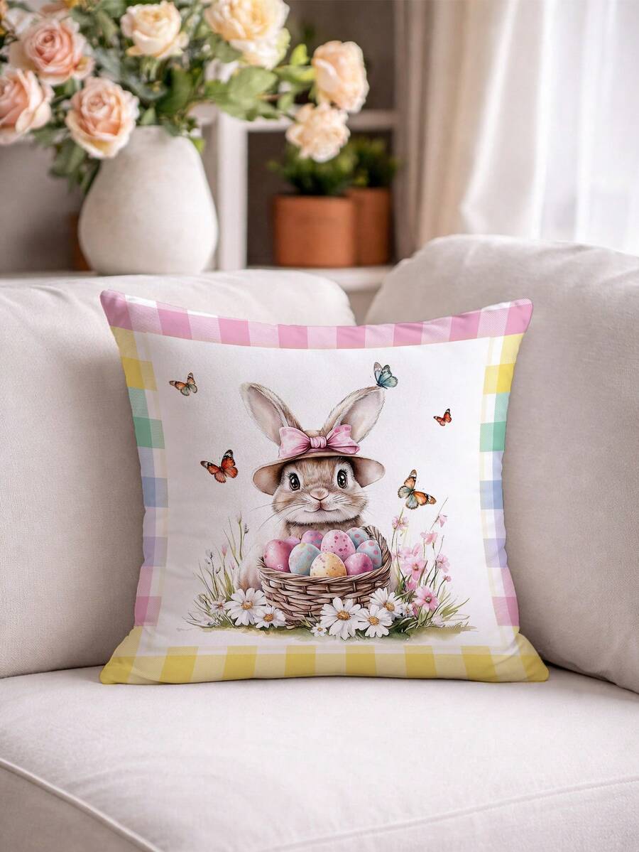 1 chiếc vỏ gối trang trí in hình thỏ Phục Sinh mềm mại, thoải mái, một mặt (không bao gồm ruột gối), thích hợp cho phòng ngủ, phòng khách, ghế sofa, trang trí tiệc. - Nhiều màu - Xem 1