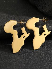1 对时尚吊坠耳环，采用金色大陆地图和心形设计，适合日常佩戴和派对配饰，情人节礼物，创意时尚。 - 耳環 - 查看 4