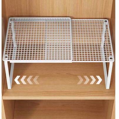 ชั้นวางของอเนกประสงค์แบบปรับได้สำหรับตู้เสื้อผ้า - ชั้นวางของโลหะแบบซ้อนได้ ประหยัดพื้นที่ พื้นผิวขัดเงา ไม่ต้องประกอบ เหมาะสำหรับห้องครัว, ห้องนอน, การจัดระเบียบโต๊ะทำงาน, ชั้นวางของอเนกประสงค์, ชั้นวางรองเท้า, ชั้นวางของใช้, โซลูชันการจัดเก็บในตู้เสื้อผ้า, ตัวแบ่งตู้ และการจัดระเบียบตู้ครัว