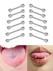 12Pcs 14G Stainless Steel Straight Barbell Tongue & Nipple Rings For Women & Men Length 14MM, 16MM, 18MM Piercing Jewelry - Multicolor - View 1