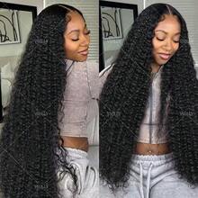 VIOLLY Jerry Curly 32 Inch 13*6 HD Transparent Lace Front Ear To Ear Free Parting 200% Density Melted Hairline Baby Hair Pre Plucked Pre Bleached Knots Heat Resistant Human Hair Blend Long Luxury Wig Natural Black - 1B# - View 8