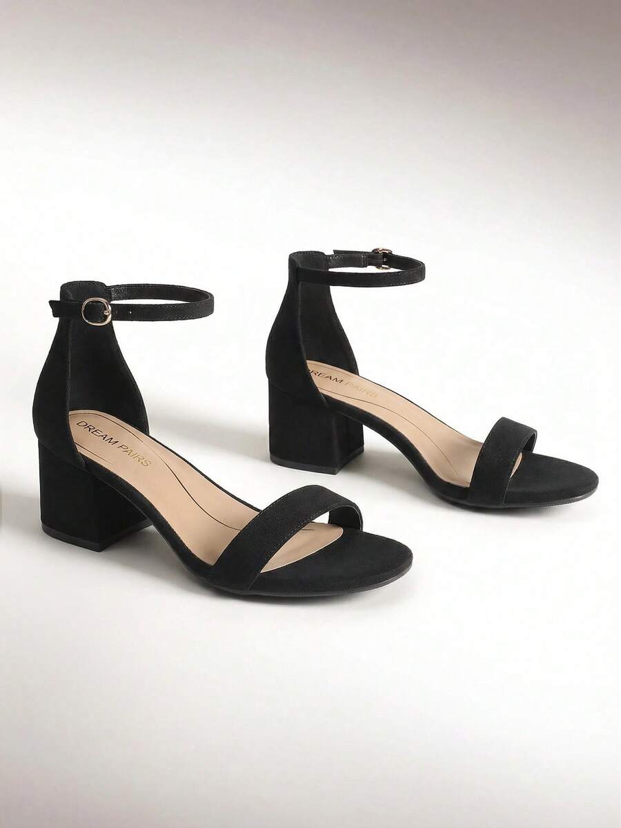 Women Chunky Low Heel Summer Sandals, Elegant Open Toe Ankle Strap Low Heeled Sandals For Causal And Wedding Party Wearing - màu đen - Xem 1