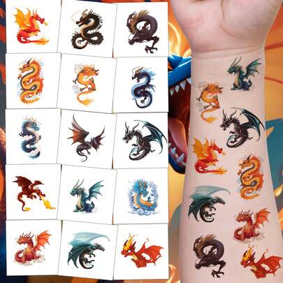 FTVLTAT 10pcs Colorful Oriental & Western Style Dragon Pattern Temporary Tattoo Stickers - Waterproof, Long-Lasting 3-5 Days, Easy To Apply And Remove, Suitable For Arms/Body, Daily Wear, Cosplay, Festivals, Parties