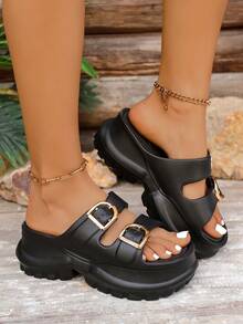 FZY New Spring/Summer Women's Wedge Platform Sandals, Featuring Popular And Out-Of-Stock Styles Including Women's Wide-Leg Pumps, Mid-Calf Boots, And Casual Sneakers. Incorporating Trending Elements From Elegant Women's Shoes, Boots, And Ankle Boots, Including Popular Styles Like Sandals, Heels, And Boots. Also Includes Trending Items For St. Patrick's Day And Yellow Heels. Pair With Other Popular Styles Like White Sandals, Black Heels, And Other Women's Sandals. Made With Comfortable Soft Soles, These Sandals Feature Both Wedge And Flat Designs, Suitable For Everyday Wear, Beach Vacations, And Parties. Available In Black, White, Pink, Purple, And More. The Wide Last Fits All Foot Shapes, Combining Millennial With Classic Retro Style, Making Them Essential And Versatile Footwear For Summer. - 黑色 - 查看 5