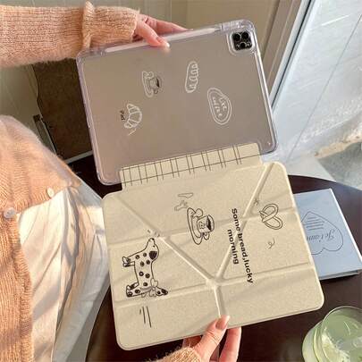 Korean Minimalist Coffee Puppy Cute Flat Protective Case Compatible With Apple 11th Generation Tablet, Pro 2025 New Lovely 10th Generation Fashion Air 7/6 With Pencil Slot Anti-Bend 11-Inch Tablet Protective Cover For Women And Men