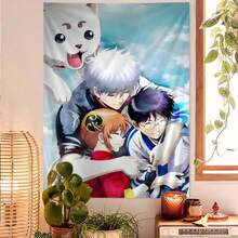 Gintama Yorozuya Crew Watercolor Tapestry - Gintoki, Kagura, Shinpachi & Sadaharu, Stylish Room Decor For Comedy Anime Fans - A25619-GT - 查看 1