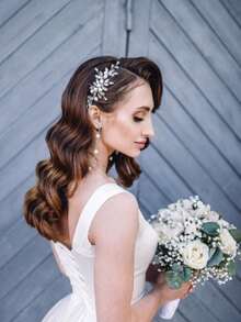 1pc Elegant Rhinestone Women's Hair Accessory, Bridal Wedding Headpiece, Romantic Party Event Decoration,Summer,Beach,Festival,Birthday - Silver - View 3