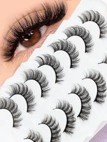 7 Pairs 3D Natural Eyelash Eyelashes Dramatic False Eyelash Extension Wholesale Makeup Tools - Black - View 7