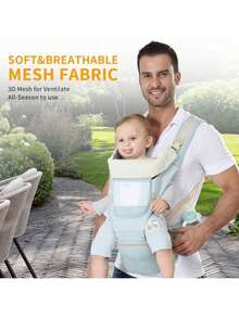 Portabebés convertible 6 en 1, ajustable, ergonómico para bebés,Baby Carrier with Hip Seat, artículo esencial para el registro, apto desde recién nacido hasta niño pequeño, Head Support and Breathable Mesh,Adjustable Removable Baby Sling Carrier (7-45 lbs) - verde menta - Ver 7