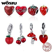 WOSTU 925スターリングシルバー 赤いエナメルチェリーペンダント 1個、女性のブレスレットやネックレスに適しています、ファッションジュエリー - シルバー - チェックする 12