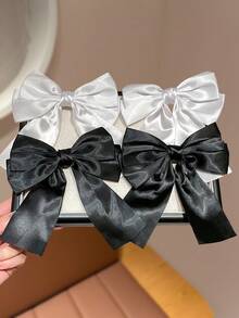 2个装女士甜美双层蝴蝶结扁平鸭嘴夹，多功能缎面发夹，日常发型配饰，不伤发 - 彩色 - 查看 6