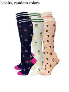1/3/6 Pairs Unisex Long Compression Socks, Breathable Knee-High Design Suitable For Running, Cycling, Hiking, Football And Travel - Multicolor - View 8
