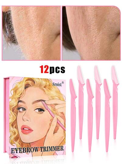 Bộ 12 dụng cụ cạo lông mày màu hồng, bao gồm máy tỉa và cạo lông mày, dụng cụ loại bỏ chai sần và tẩy lông cơ thể, bộ dao cạo mặt và lông mày với lưỡi dao cán dài và bảo vệ chính xác, dụng cụ làm đẹp cho nữ, thích hợp sử dụng hàng ngày hoặc khi đi du lịch, trang điểm, giá cả phải chăng, trang trí phòng, bàn trang điểm, phòng ngủ.