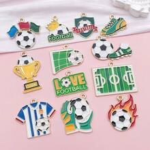 12 piezas Surtido de dijes con tema de fútbol, colgantes de esmalte de fútbol para pulsera, pendientes, manualidades - Talla única - Ver 9