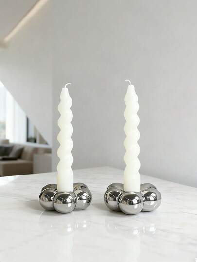 1pc Luxury Modern Gold & Silver Ceramic Candle Holder, Minimalist Decor For Living Room, Dining Table, Bedroom, Wedding, Holiday