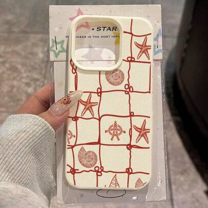 1pc TPU Material Red Rope Starfish Shell Net Pattern Phone Case Compatible With IPhone 17 Pro Max/17/16 Pro Max/15/13/12/11, S20 FE/A15/S24/A55, Note 11/Note 12/Note 13 Pro, Full Coverage Anti-Drop Soft Protective Phone Case