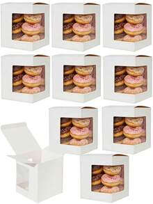10PCS/1PC/ Multi-Purpose Clear Window Gift Box For Candy, Cake & Cookies, 11x11x12.5cm - White - View 10